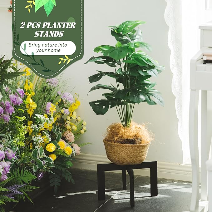 HPC DECOR 2 Pack Wood Plant Stand-Mid Century Modern Planter Stands-Wooden Flower Pot Stands Riser,Low Short Plant Stands Indoor-Modern Minimalist Wooden Stool for Plant Pot Holder, Fit 5-15 Inch Pot.-VerdiqueGarden