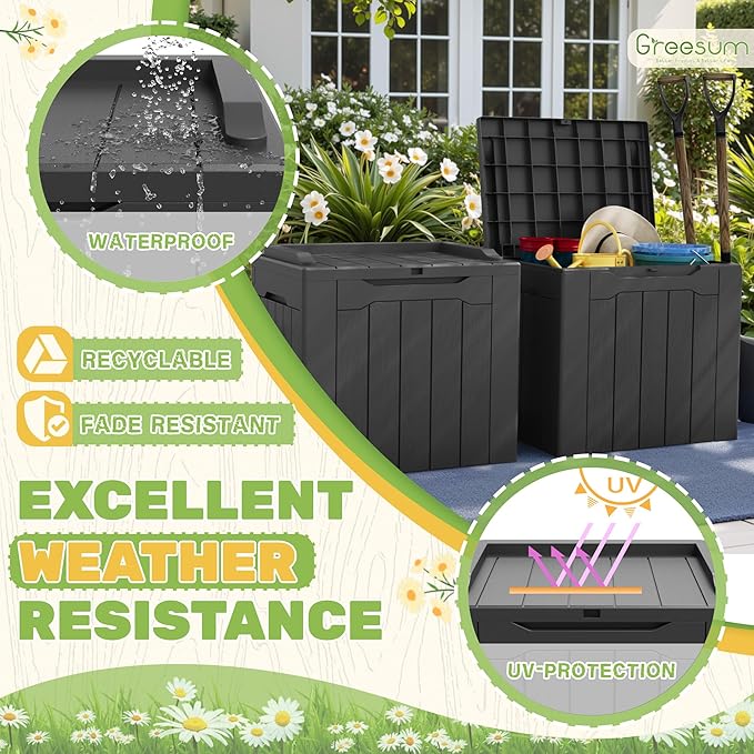 Greesum 31 Gallon Deck Box for Outside, All Weather Outdoor Storage Boxes for Patio Furniture Set, Package Delivery Box,Garden Tools, Gray(Set of 2)-VerdiqueGarden