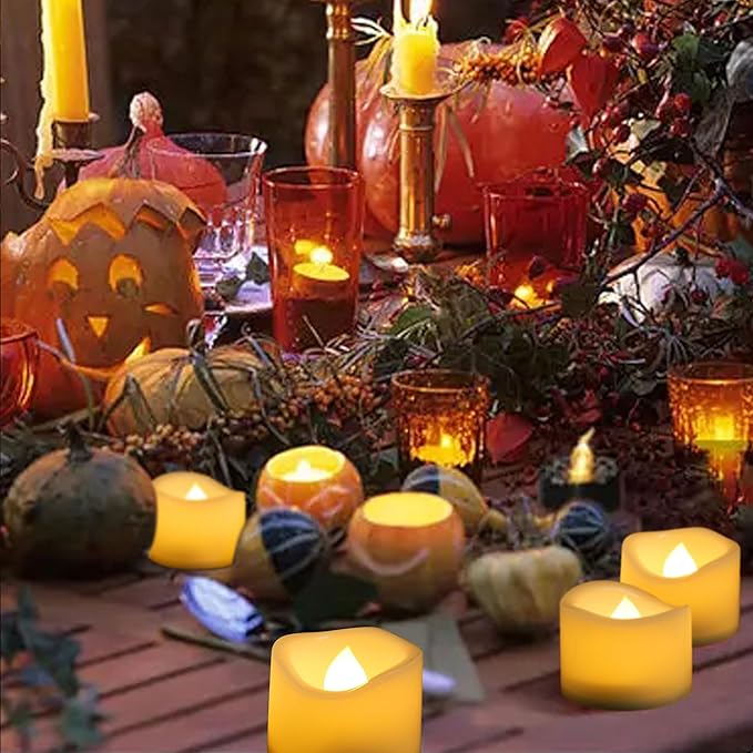CANDLE CHOICE Battery Operated Flameless Tea Lights Small Bright Flickering LED Electric Fake Votive Tealight Candles Halloween Pumpkin Lights Wedding Christmas Decorations Table Centerpieces 6 PCS-VerdiqueGarden
