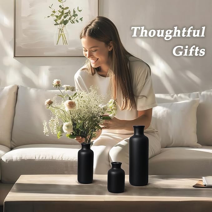 Resin 3 Piece Vase Set, Farmhouse Decor, Home Decorative Vase, Vases for Your Kitchen, Bedroom, Office, Living Room, Bathroom, & Shelf Centerpiece Table Decorations, Black-VerdiqueGarden