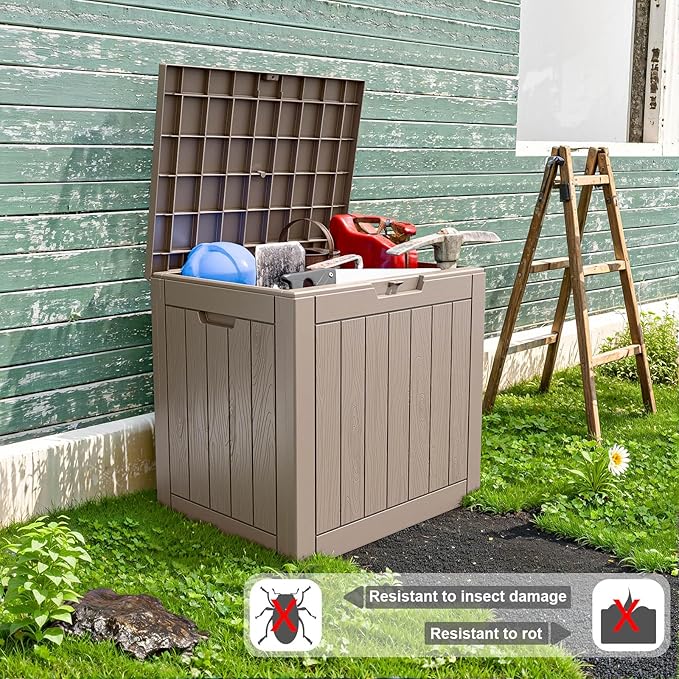31 Gallon Waterproof Outdoor Storage Box,Resin Deck Box,Lockable Outside Storage Box Container for Patio Furniure,Garden Tools (31 Gallon,Grey)-VerdiqueGarden