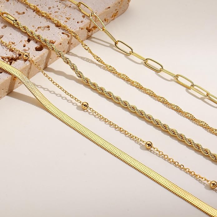 Gold Bracelets for Women, 18K Gold Plated Dainty Paperclip Link Chain Bracelets Thin Cute Stackable Bracelet Pack Fashion Accessories Gifts for Women