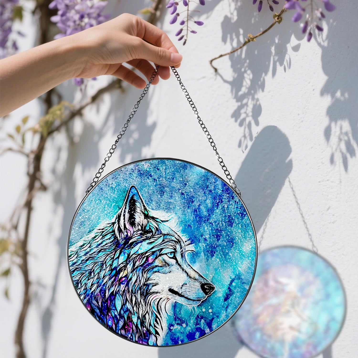 Stained Glass Window Hanging, Stained Glass Suncatcher, Wolf Sun Catcher, Window Hanging Decor, Wolf Lover Gift, Gifts for Fathers Day or Mathers Day, Christmas or Birthday Gift, Gifts for Women Men-VerdiqueGarden