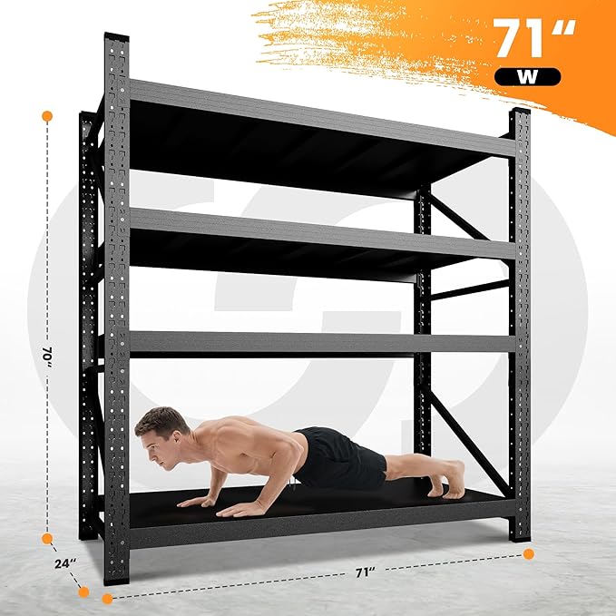 71” W Storage Shelves Heavy Duty, 5000LBS Metal Garage Shelving Units, 4 Tier Storage rack shelf, Steel Industrial Shelving , Adjustable Standing Shelf for Basement/Warehouse 71"W x 24"D x 70"H, Black-VerdiqueGarden