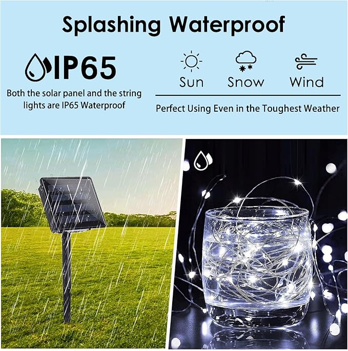 (Cool White ⇋ Multicolor) Solar Christmas String Lights Outdoor, 2-Pack 80FT 200 LED Waterproof Silver Wire, Solar Twinkle Lights with 8 Modes Solar Fairy Light for Tree Garden Wedding Christmas Decor-VerdiqueGarden