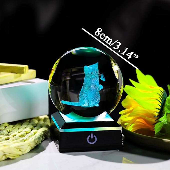 3D Cat Crystal Ball Cat Lover Gifts for Women 3D Cat Figurines Home Decor Cat Collectibles Snow Globes Gift for Girl Cat Lamp for Bedroom Unique Cat Gifts for Her-VerdiqueGarden