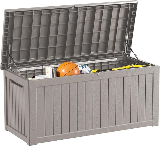 270 Gallon Outdoor Storage Box Waterproof Lockable Resin Deck Box Large, Patio Storage Bin for Pool Accessories Cushion Furniture, Garden Tools, UV-Resistant Outside Delivery Grey-VerdiqueGarden