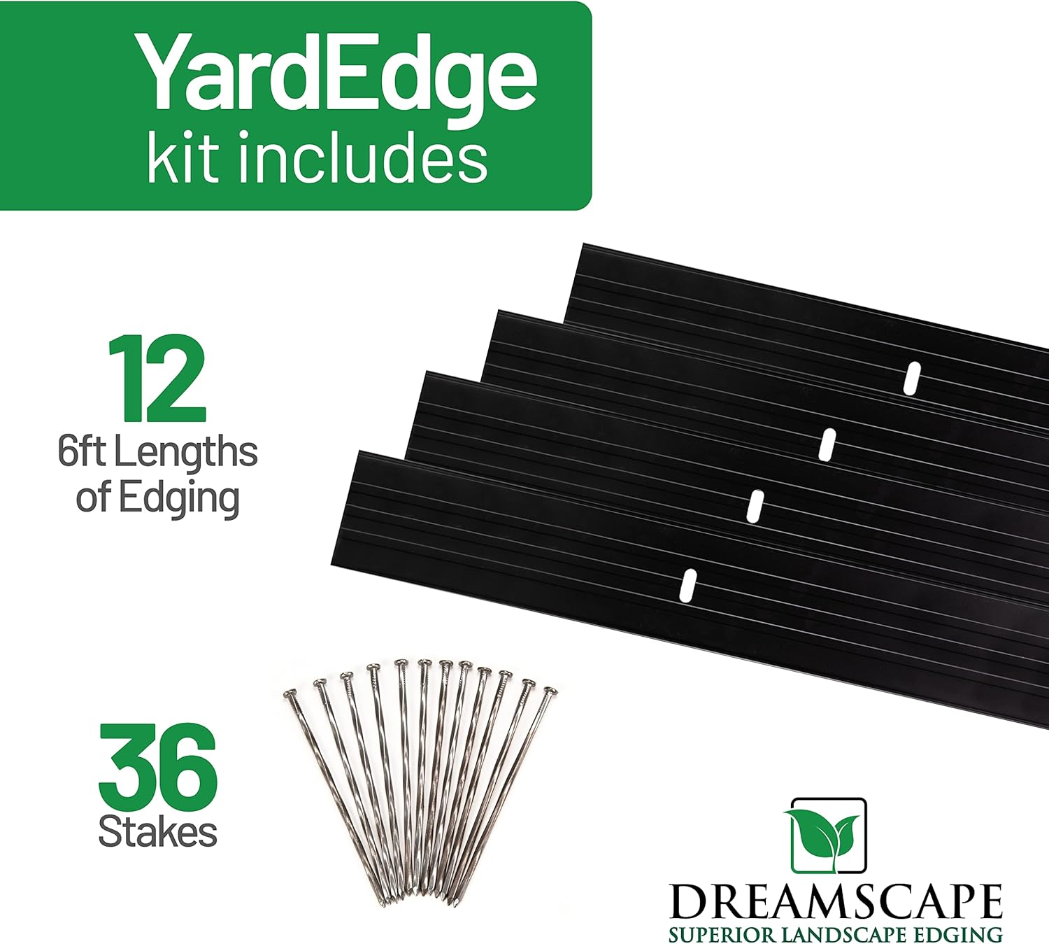 Dreamscape YardEdge Aluminum Landscape Edging - 12 Strips, 6ft Each (72ft Total), Black Duraflex Paint - Professional Quality Landscaping Border, Metal Divider for Lawn, Garden, Flowerbed-VerdiqueGarden