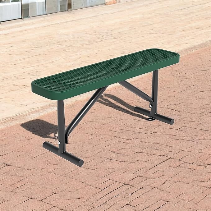 48" L Outdoor Steel Flat Bench, Heavy Duty Metal Park Bench for Outside, Expanded Metal, Commercial Benches Mesh Bench for Shopping Mall, Store, Lawn, Park, Patio, Deck, Garden (Green, 4FT)-VerdiqueGarden