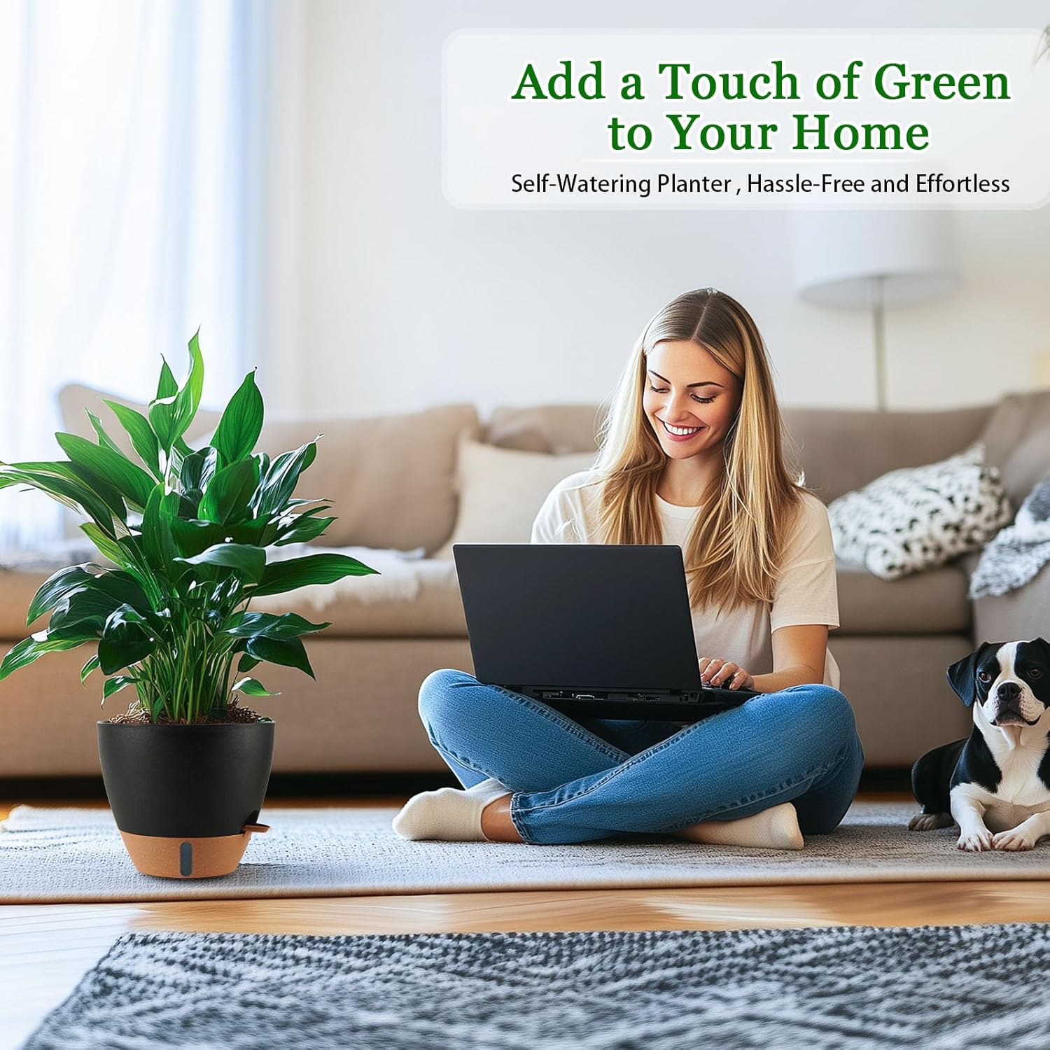 2 Pack 10 inch Plant Pots, Plastic Self Watering Planters with Drainage Holes, Deep Reservoir, Water Level Indicator, Modern Decorative Flower Pots for Indoor Outdoor Plants (Black, 10 inch)-VerdiqueGarden