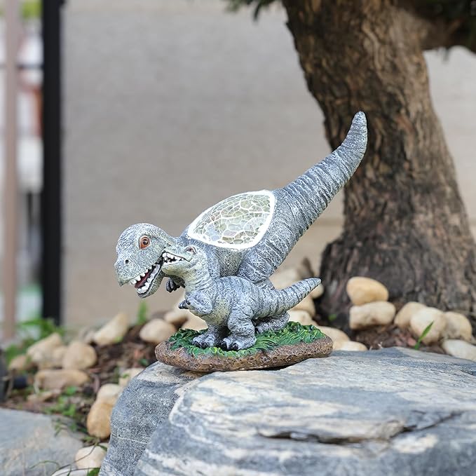 Garden Statue Dinosaur,Solar Dinosaur Decor for Outdoor,Resin Dinosaurs Figurine with Solar Light for Patio,Balcony,Yard,Lawn Ornament,Perfect Garden Gift-VerdiqueGarden