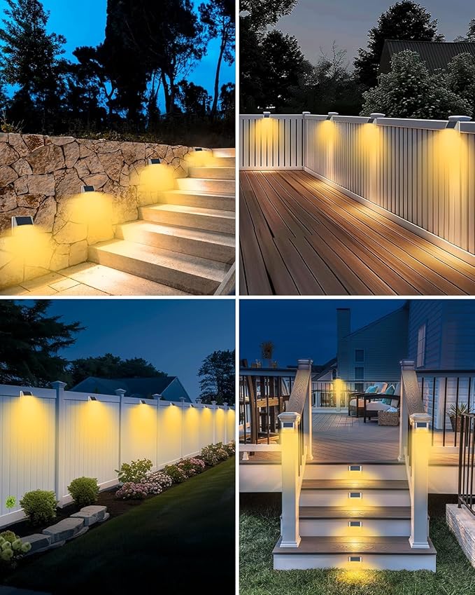 12 Pack Solar Lights Outdoor Motion Sensor, Waterproof Fence Lights with 3 Lighting Mode, Warm White LED Deck Lights for Outside Wall Yard Steps Stairs Garden - White-VerdiqueGarden