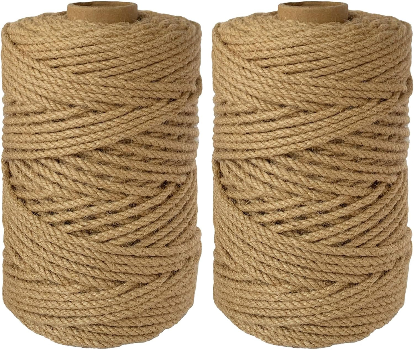 2-Pack Natural Jute Twine Rope, 4mm x 656ft Heavy Duty & Eco-Friendly - for Crafts, Gardening, Cat Scratching Post, Bundling & Hanging, 328Feet/Roll-VerdiqueGarden