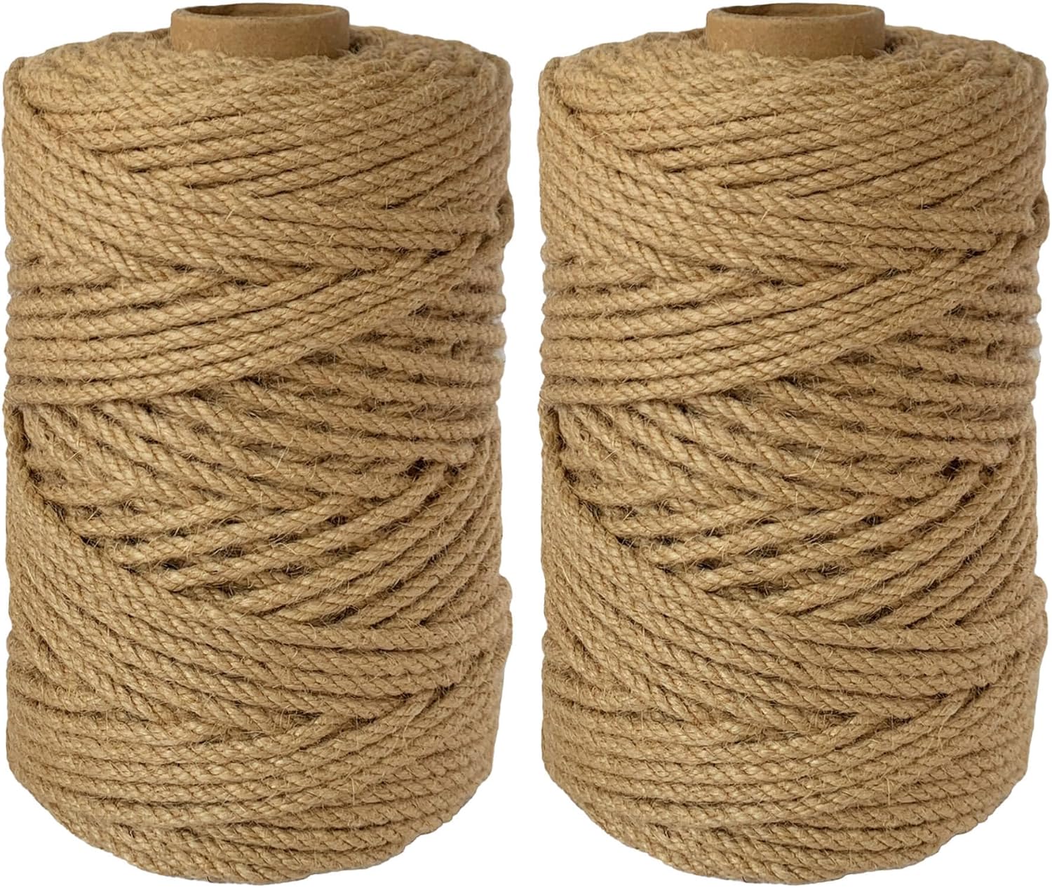 2-Pack Natural Jute Twine Rope, 4mm x 656ft Heavy Duty & Eco-Friendly - for Crafts, Gardening, Cat Scratching Post, Bundling & Hanging, 328Feet/Roll-VerdiqueGarden