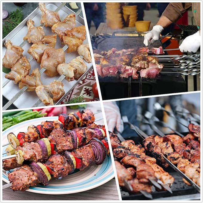 Large Metal Skewers For Grilling,Shish Kebab Skewer 23.6" Skewers For Kabobs Flat Barbecue Skewer Stainless Steel BBQ Grill Stick for Meat, Chicken, Shrimp, Fruit, Vegetables-VerdiqueGarden