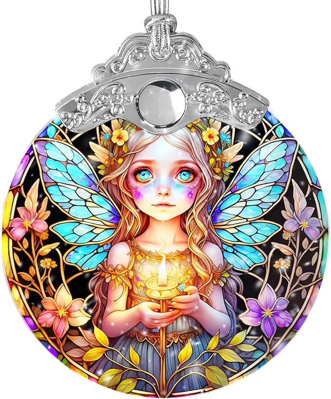 Fairy Stained Glass Suncatcher, Jocidea Fairy Ornament, Fairy Christmas Ornament, Holidays Ornaments, Christmas Tree Ornament, Fairy Decor, Gifts for Fairy Lovers-VerdiqueGarden