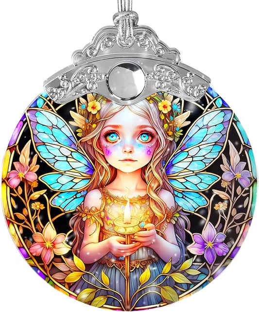 Fairy Stained Glass Suncatcher, Jocidea Fairy Ornament, Fairy Christmas Ornament, Holidays Ornaments, Christmas Tree Ornament, Fairy Decor, Gifts for Fairy Lovers-VerdiqueGarden