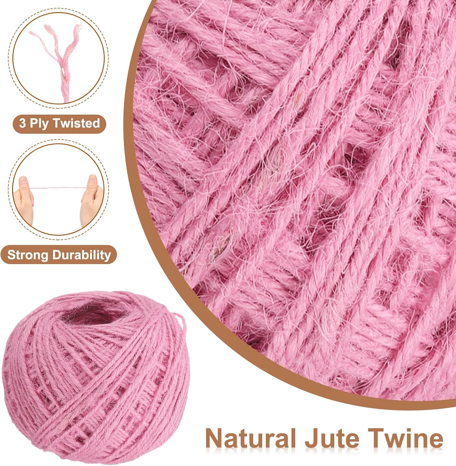 uxcell 328 Feet Natural Jute Twine String,2mm Thin Garden Twine Rope Colored Plant String Cord for DIY Art Crafts Gift Wrapping Decoration Packing Gardening Plant Hanger,Pink-VerdiqueGarden