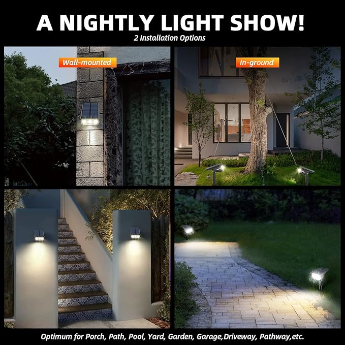 Solar Lights Outdoor Waterproof Landscape Lights, 40 LEDs Solar Spot Lights Outdoor Spotlights with 3 Light Modes, USB & Solar Powered Garden Yard Wall Lights Auto On/Off for Patio 6 Pack-VerdiqueGarden