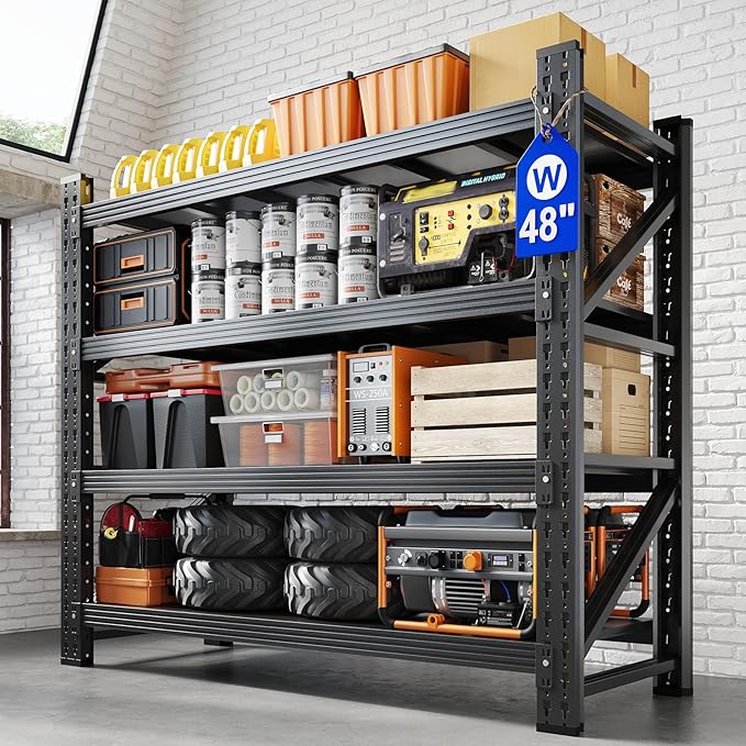 Yizosh 48" W Metal Garage Storage Shelves,Heavy Duty Adjustable Steel Organization Shelving,Utility Rack Shelf,48" W x 24" D x 69" H for Basement,Warehouse,Industrial-VerdiqueGarden