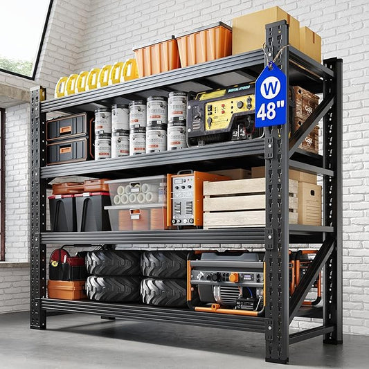 Yizosh 48" W Metal Garage Storage Shelves,Heavy Duty Adjustable Steel Organization Shelving,Utility Rack Shelf,48" W x 24" D x 69" H for Basement,Warehouse,Industrial-VerdiqueGarden