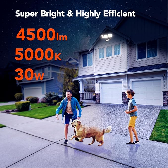 OREiN 2 Pack Motion Sensor Outdoor Lights, 4500LM/30W 180°/50FT Motion Sensor, Dusk to Dawn Flood Lights Outdoor IP65 Waterproof 3 Modes LED Security Light for Garage, Yard, Black (Hardwired)-VerdiqueGarden