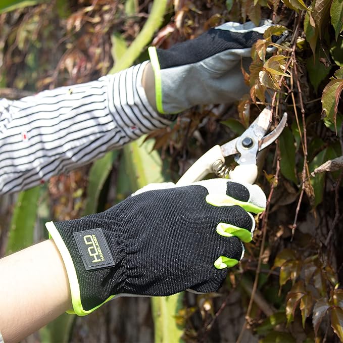 HANDLANDY Leather Work Gloves for Men & Women, Reinforced Durable Garden Gloves, Cowhide Working Glove for Gardening-VerdiqueGarden