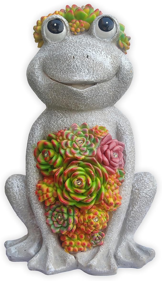 Large Frog Solar Garden Outdoor Statues with Succulent and 8 LED Lights,Outside Solar Frog Art Decor for Lawn,Yard, Balcony Ornament-VerdiqueGarden