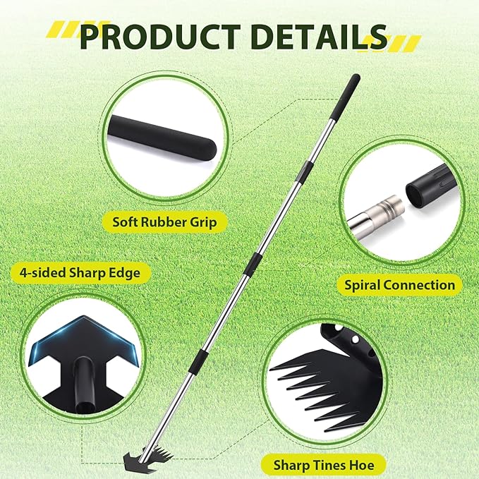 Hoe Garden Tool, Scuffle Garden Hoe for Weeding with 30-60 Inch Steel Long Handle, Dual Use Sharp Gardening Hula Hoe, Adjustable Rocket Shaped Weed Remover Action Hoe-VerdiqueGarden