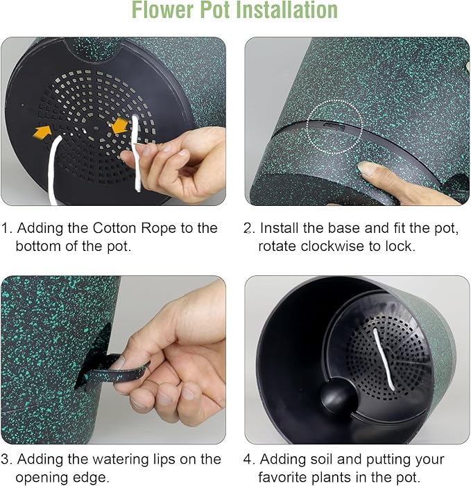 12 inch Large Self Watering Pots for Indoor Outdoor Plants, Flower Plant Pots with Mesh Drainage Holes for Garden, Plastic Planters with Reservoir for Home Plants, Black with Green Speckles-VerdiqueGarden