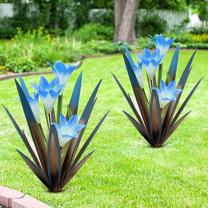 Homight Metal Agave Plant Outdoor Decoration Outdoor Garden Decoration Lily Mexican Yard Art Plant Garden Agave Lily Decorative Garden Gift… (2 Big Blue Lilies)-VerdiqueGarden