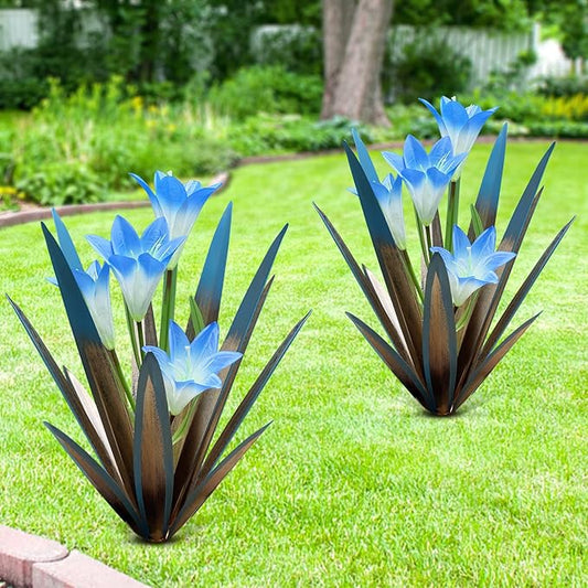 Homight Metal Agave Plant Outdoor Decoration Outdoor Garden Decoration Lily Mexican Yard Art Plant Garden Agave Lily Decorative Garden Gift… (2 Big Blue Lilies)-VerdiqueGarden