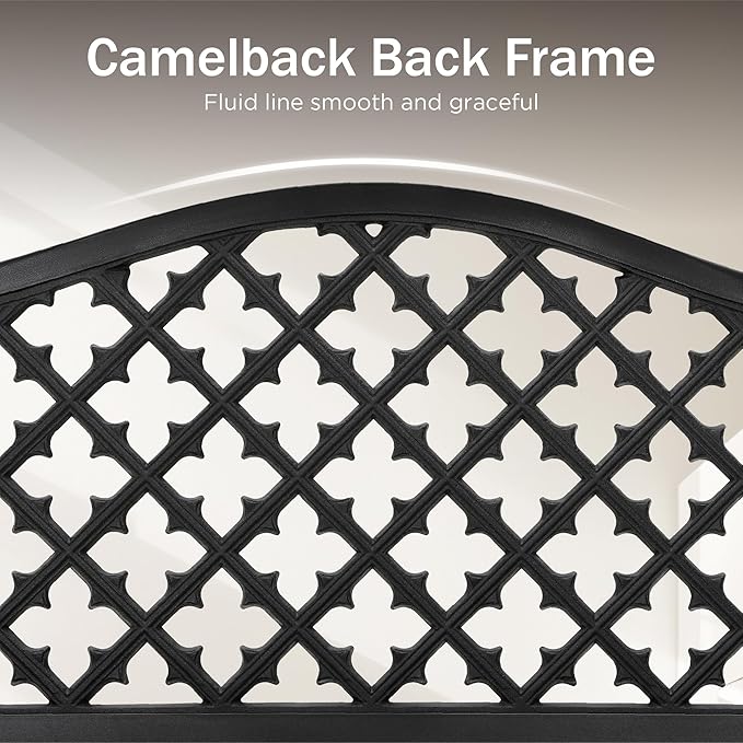 PHI VILLA 50" Outdoor Garden Patio Metal Bench for Outdoors with Plastic Backrest Armrests Sturdy Steel Frame, Black-VerdiqueGarden