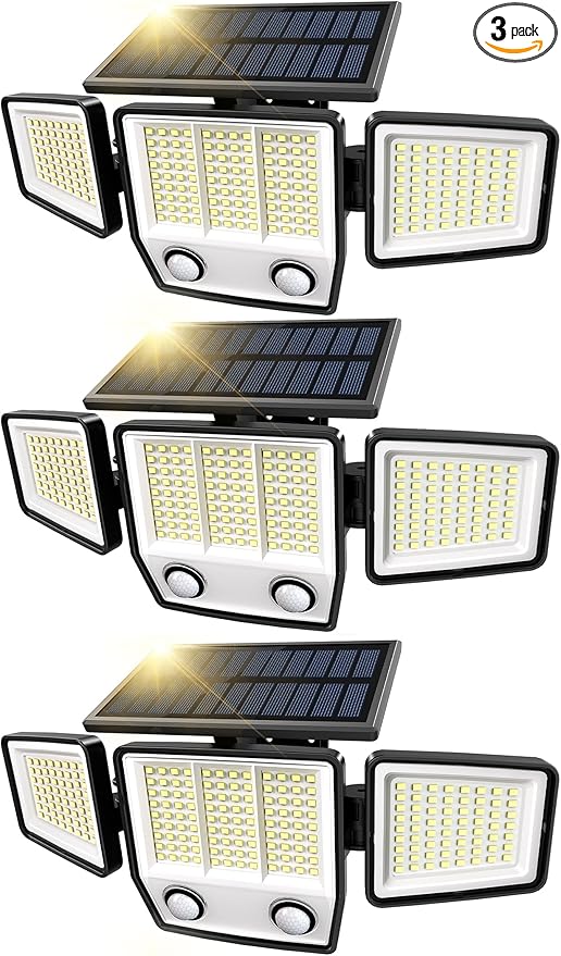Solar Motion Sensor Outdoor Lights Waterproof - 3000LM 3 Modes Security Lights Outdoor 270° Illumination IP65 LED Solar Flood Wall Light for Garden Yard Patio Pathway (3 Pack)-VerdiqueGarden