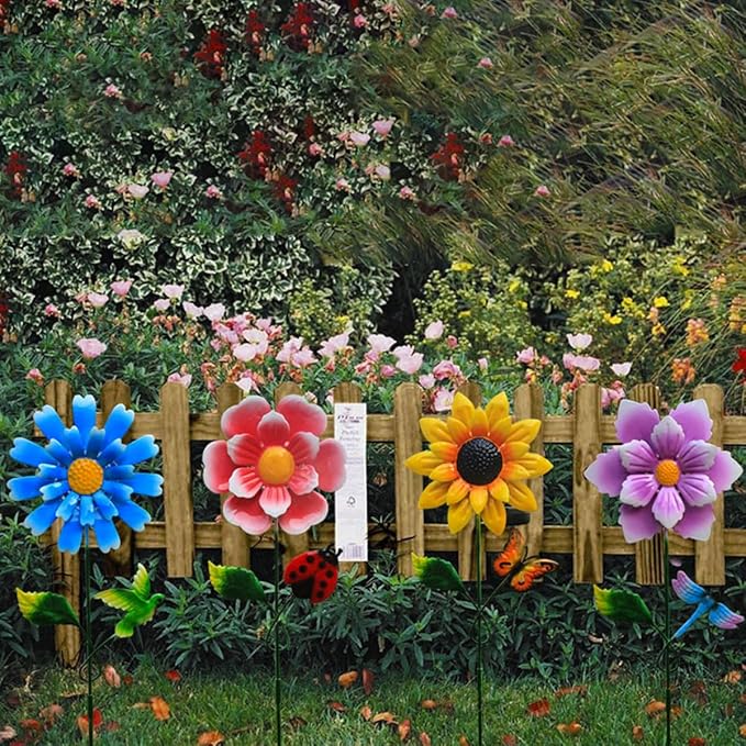 4 Pack Outdoor Solar Lights,Outdoor Waterproof Metal Art Stick Flowers,Garden Decor for Women Mom Grandma Halloween Hanging Metal Stakes Lights for Garden,Lawn,Patio-VerdiqueGarden