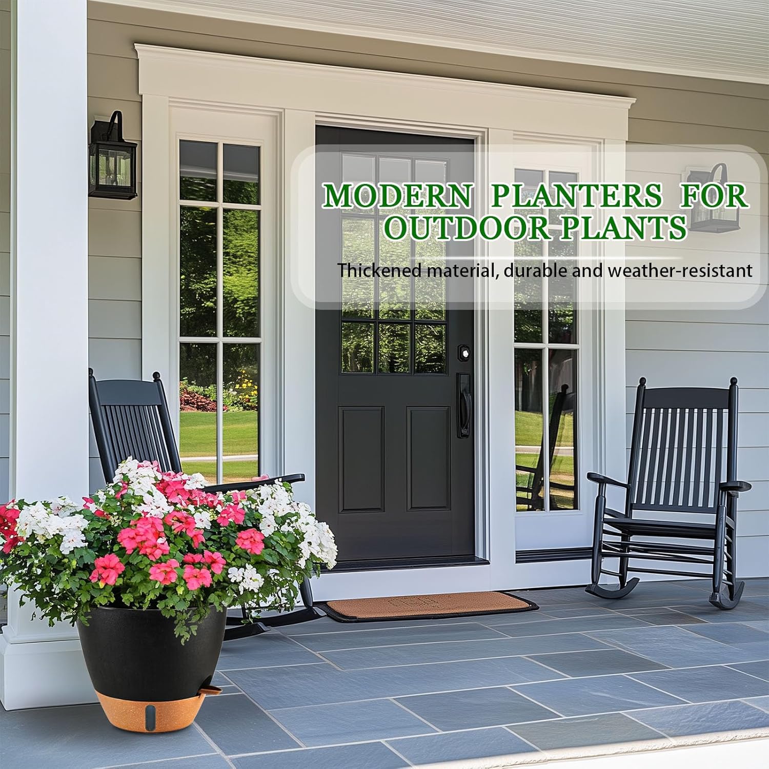 8/10/12 Inch Self Watering Pots for Indoor/Outdoor Plants - Large Plastic Planter with Drainage Holes, Water Level Indicator & Deep Reservoir, Modern Decorative Flower Pots (Black)-VerdiqueGarden