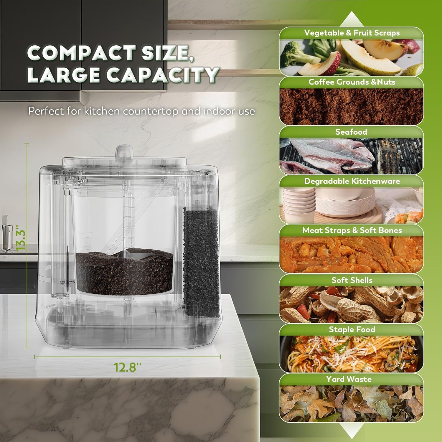 Electric Composter for Kitchen,4.2L Smart Compost Bin with 2 Carbon Filters,Quick Composting Machine Turn Food Waste to Fertilizer,Odorless/Auto-Cleaning/Outdoor&Indoor Countertop Food Waste Compost-VerdiqueGarden