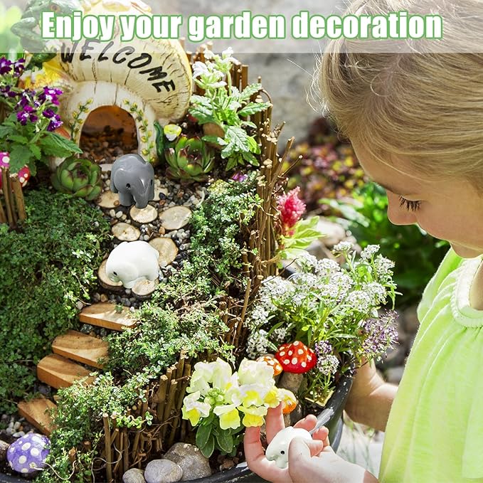 100 Pcs Mini Resin Elephants Miniature Animal Figurines Cute Elephants Fairy Garden Miniature Moss Landscape DIY Home Decor Terrarium Crafts Fairy Garden Decoration Accessories(Black,White)-VerdiqueGarden