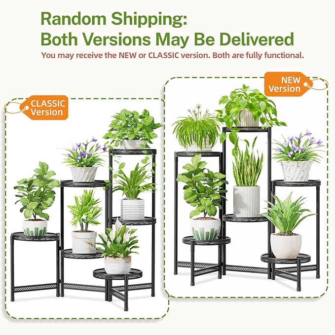 iDavosic.ly 6 Tier Large Plant Stand Indoor with 10-Inch Wide Drainage Tray, Tiered Corner Metal Outdoor Flower Display Holder Shelf, Folding Tall Rack for Patio Porch Balcony, Black Iron Carving-VerdiqueGarden