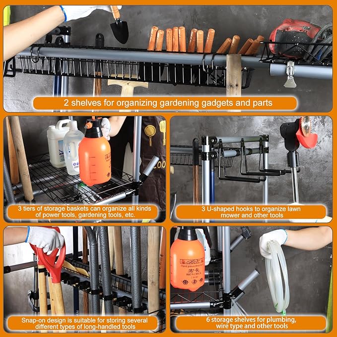 BIG Garden Tool Organizer with Wheels - Rolling Storage Rack - Multifunctional Cart-VerdiqueGarden