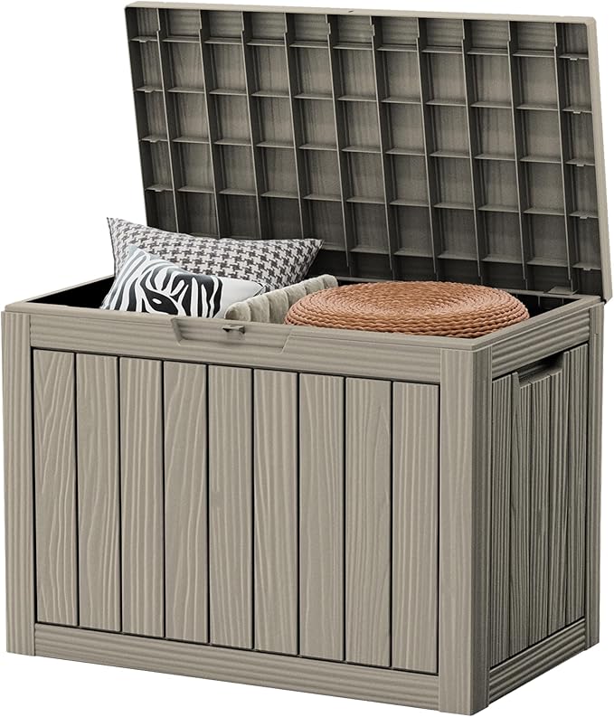 45 Gallon Patio Storage Box - Waterproof Deck Box for Outdoor Toys, Space-Saving Resin Chest with Lock for Cushions & Pool Gear, UV-Resistant, Ash Grey-VerdiqueGarden