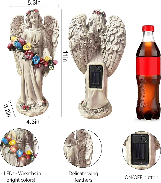Angel Statues for Garden, Solar Angels for Outside, Angels Sculpture Holding Wreath for Outdoor Patio Lawn Balcony Ornament Gifts for Women/Mom/Grandma-VerdiqueGarden