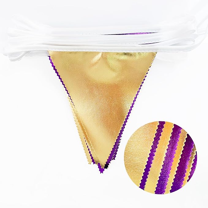 Purple and Gold Party Decorations Metallic Fabric Triangle Pennant Banner Flag Bunting Garland for Graduations Birthday Retirement Wedding Baby Shower Bachelorette Halloween Outdoor Party Supplies-VerdiqueGarden