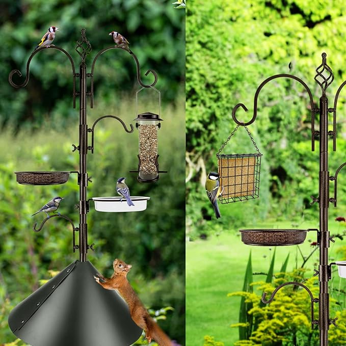 Bird Feeding Station Kit with Squirrel Baffle and Suet Cage Wild Bird Feeder Kit with Mesh Tray, Fruit Hook, and Double W Hook for Attracting Wild Birds-VerdiqueGarden