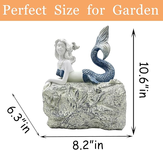 Mermaid Gutter Downspout Splash Block Statue, Garden Outdoor Animal Decor Sculpture, Diverter Rain, Decorative Extension, Waterproof Resin, Fits 3"x4" Rectangular Downspouts, Unique Gift-VerdiqueGarden