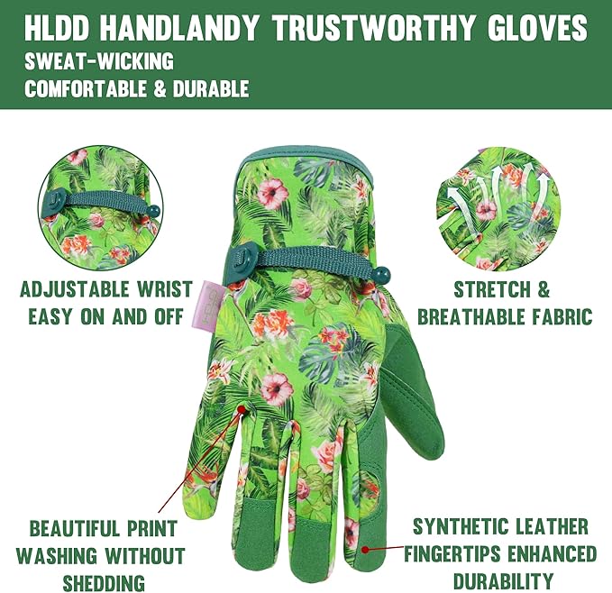 HLDD HANDLANDY Work Gloves for Women and Ladies, Leather Gardening Gloves Flexible Mechanic Working Gloves-VerdiqueGarden