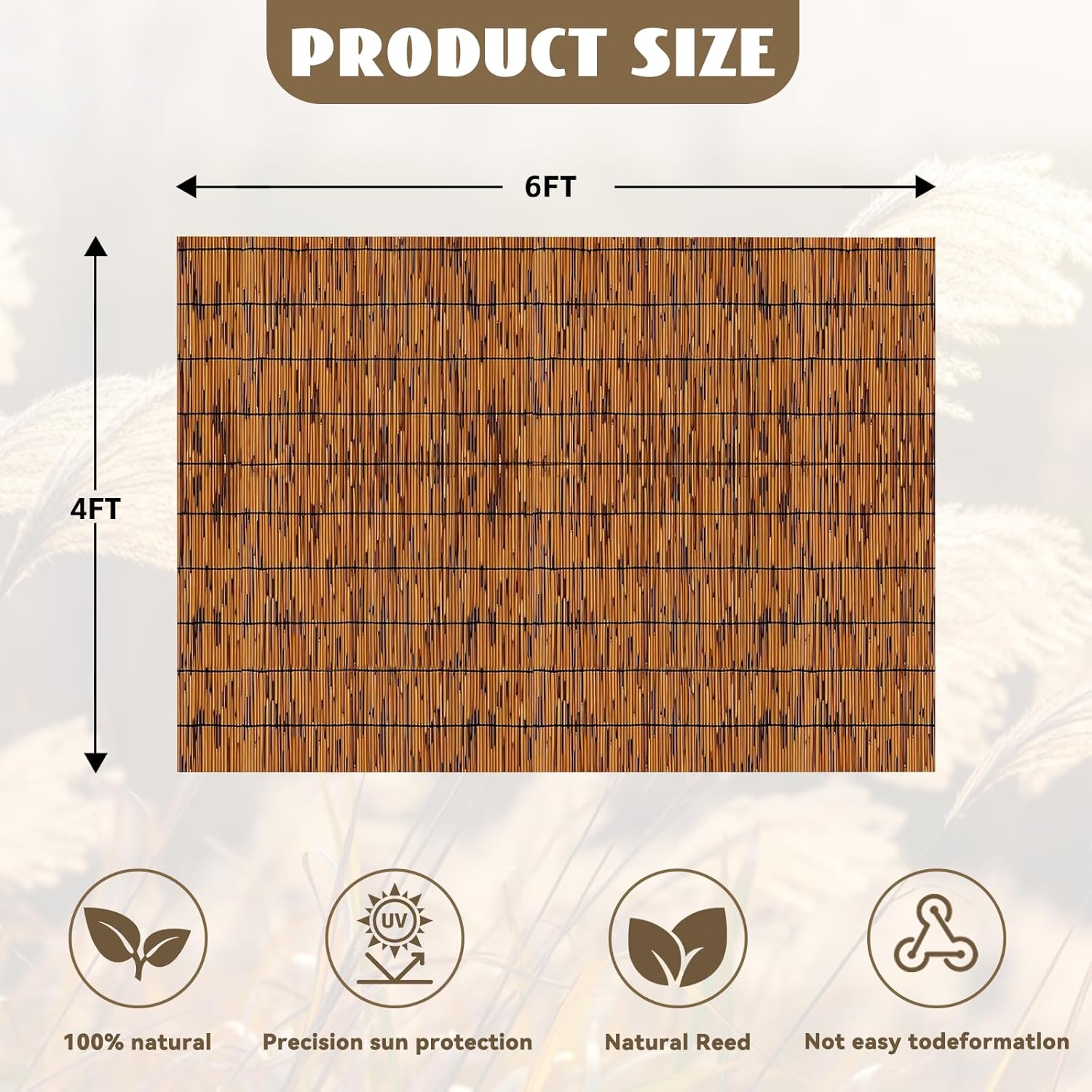 Natural Reed Fencing Rolls, Decorative Bamboo Fencing 4 ft High Roll Reed Screen Curtain, Natural Reed Bamboo Fencing for Outdoor Balcony Patio Garden Backyard (Light Russet), LWZLTH7-VerdiqueGarden