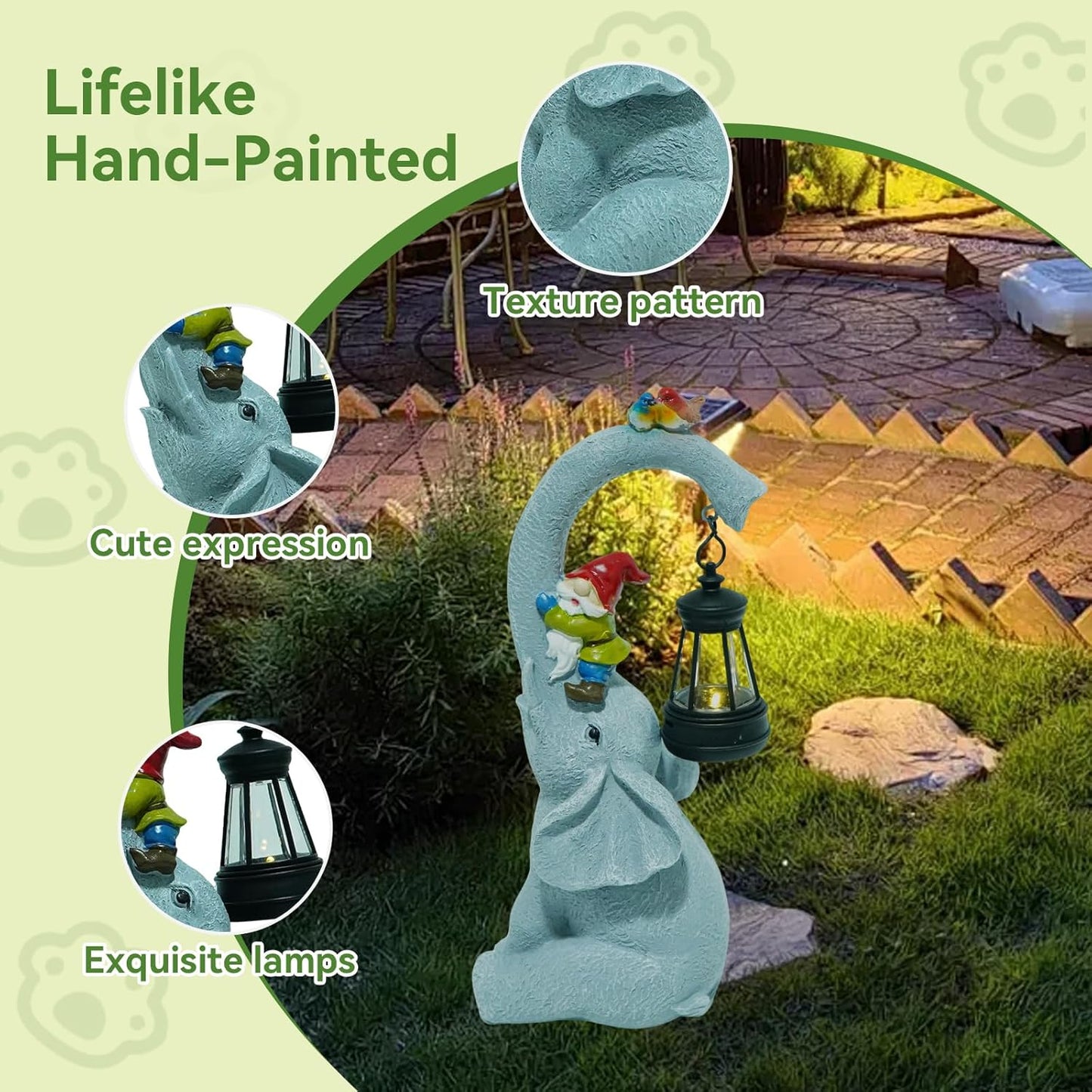 Solar Elephant Garden Statues with LED Lights, Outdoor Decor for Patio Yard Balcony - Unique Housewarming Birthday Gifts for Women Mom Grandma-VerdiqueGarden