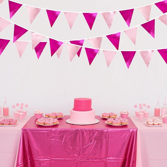 Hot Pink Party Decorations Metallic Fabric Gradient Pink Triangle Pennant Banner Flag Bunting Garland for Women Girl Birthday Retirement Bridal Shower Wedding Baby Shower Bachelorette Party Supplies-VerdiqueGarden