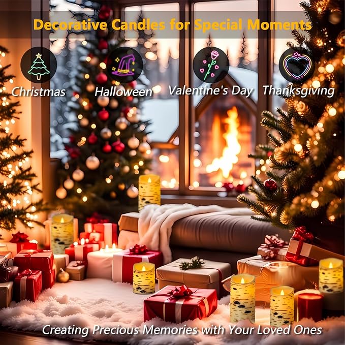 Metaku Flameless Candles Battery Operated Set of 3 Birch Bark LED Pillar Candles with Remote,3D Moving Wick Electric Decorative Candles for Christmas Party Wedding Home Bedroom,D 3"×H4 5" 6"-VerdiqueGarden